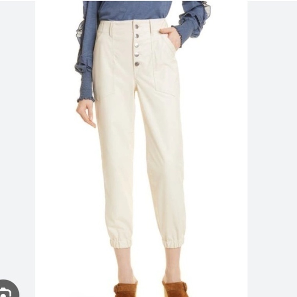 Veronica Beard Bolton Cropped Faux Leather Cargo Jogger Pants In Ivory Size 24